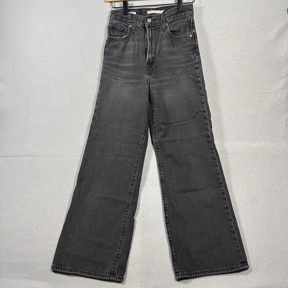 Levis Ribcage Wide Leg Jeans Washed Black High Rise Denim 90s Edgy Grunge 25x30